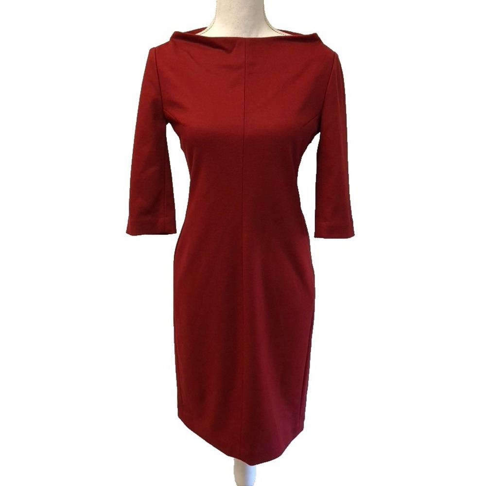 Diane Von Furstenburg Sheath Dress Womens 6 Red 3/4 Sleeve Boat Neck Career